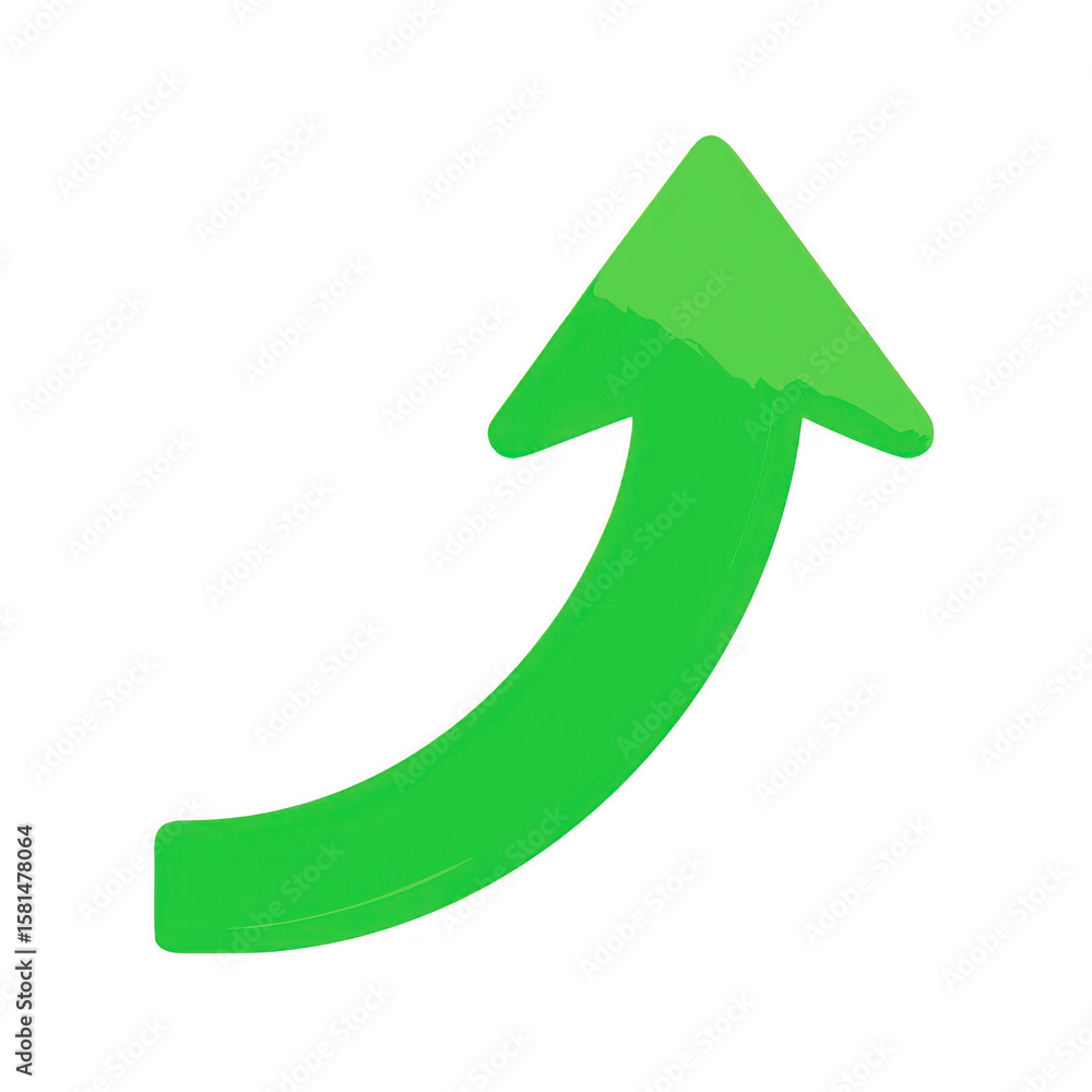 Poster green curved arrow pointing up on transparent background