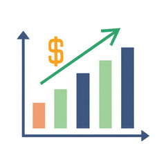 Rising Bar Graph with Dollar Sign on transparent background