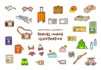 かわいい手描きの旅行イメージカラーイラストセット © kikomai