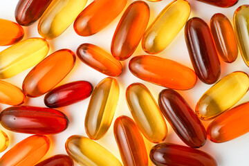 Vitamins capsules, fish oil, soft gels, supplements, omega 3, omega 9, vitamin D, vitamin E