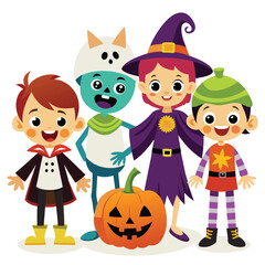 Vibrant halloween illustration with spooky elements isolated on white background