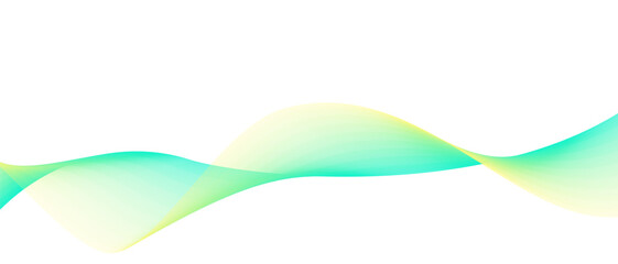 黄色と緑のラインが重なるグラデーションの抽象的な波模様の背景　横に長いタイプ