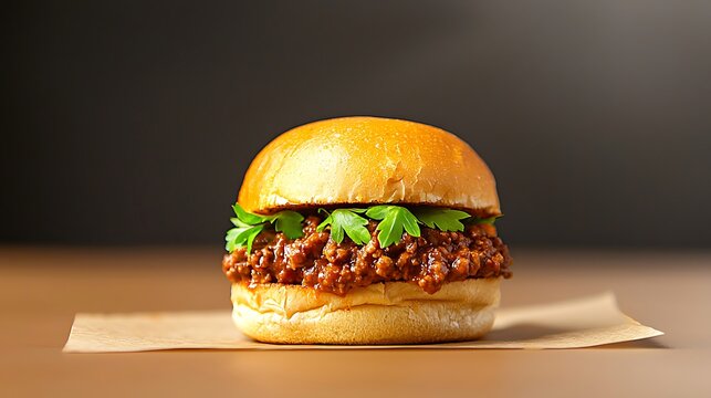 Delicious sloppy joe sandwich with fresh parsley garnish on a bun