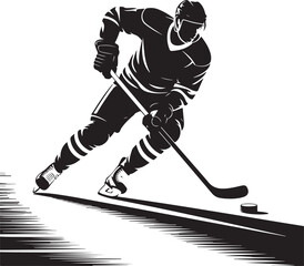 Obraz premium Skilled Hockey Player Dribbling the Puck with Precision on the Ice in a Dramatic Vector Art