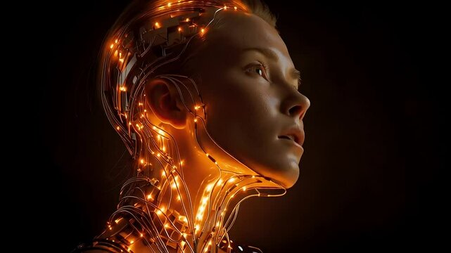 Futuristic Human-Machine Hybrid with Glowing Technology Elements with ai generated