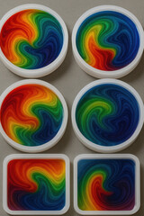 Fototapeta premium Swirling rainbow resin molds showcase vibrant colors in mesmerizing pattern, perfect for creative projects. These molds are ideal for crafting unique resin art pieces