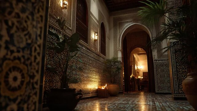 Interior Of a Moroccan riad with tiles 4K Videos