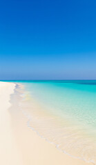 Fototapeta premium Pristine beach scene with clean waves and clear skies above
