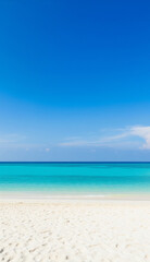 Fototapeta premium White sand coastline with clear ocean and bright blue background