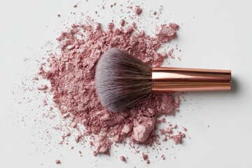 Cosmetic Brush and Powder Flat Lay &ndash; Dusty Pink Tones
