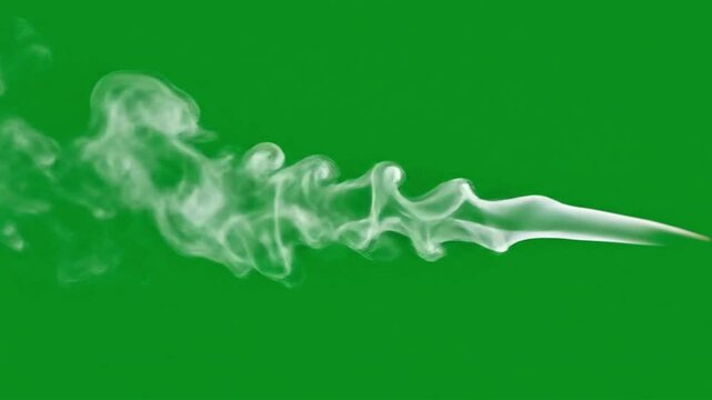 White smoke moving horizontally across a green screen background with swirling motion effect visible