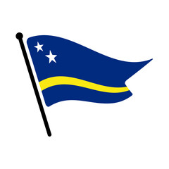 National flag of Curacao. Curacao flag computer digital vector illustration icon design. Fluttering flagpole flag.