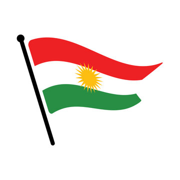National flag of Iraqi Kurdistan. Iraqi Kurdistan flag computer digital vector illustration icon design. Fluttering flagpole flag.