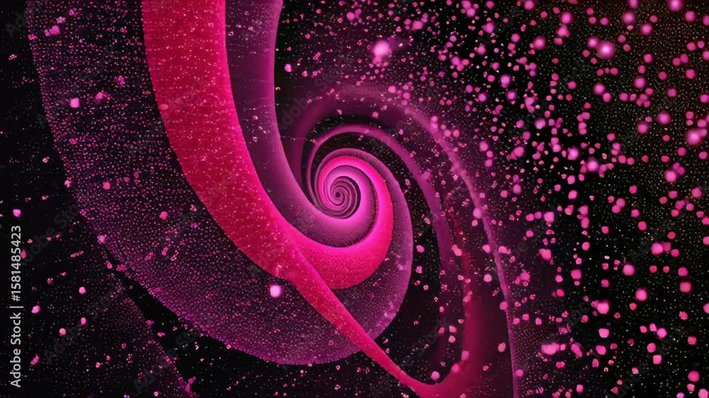 Poster dynamic orange and pink particle wave flowing and swirling on a black background, abstract animation