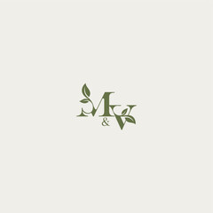 bold initial concept luxury wedding monogram design MV organic leaf logo letter