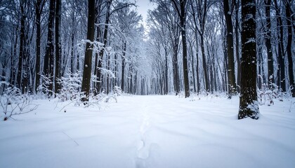 Snowy winter forest path