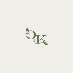 bold initial concept luxury wedding monogram design OK organic leaf logo letter
