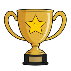 Cute Gold Trophy with Smiling Star – Cartoon Style Award Illustration