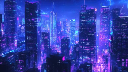 Obraz premium Futuristic cityscape at night, vibrant neon lights