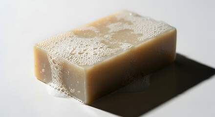 Naklejka premium Simple and Clean Natural Soap Bar with Frothy Bubbles