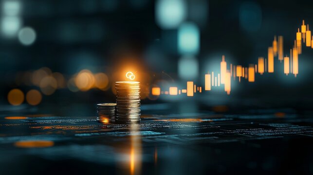 Investment growth and financial trends digital space data visualization urban environment close-up view economic insights - Powered by Adobe