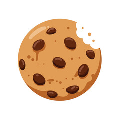 A chocolate chip cookie with a bite taken out of it, isolated on white background