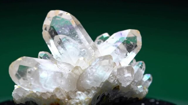 Close-up of a clear quartz crystal cluster mineral formation