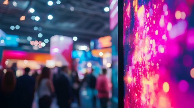 Digital Display at a Trade Show: A vibrant digital display at a trade show, its colorful patterns and lights reflecting the energy of the busy event.