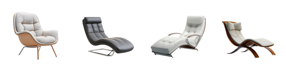 Modern Lounge Chairs Collection on White Background