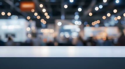 Exhibition Perspective: A soft-focus shot captures the subtle details of a business exhibition, highlighting a clear space for presentations or product placements