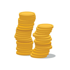 Two stacks of gold coins isolated on a white background representing wealth and finance