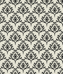 Black And White Seamless Damask Pattern, Elegant And Classic, Ideal For Wallpaper, Fabric, Or Digital Backgrounds.