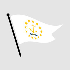 National flag of Rhode Island.  Rhode Island flag computer digital vector illustration icon design.  Fluttering flagpole flag.