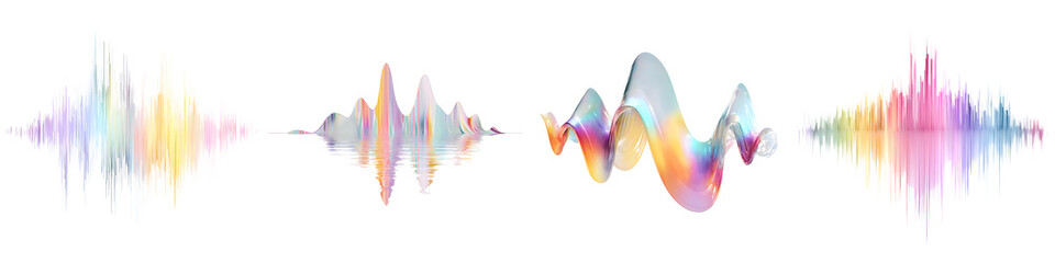 Abstract Colorful Sound Wave Visualizations Isolated on White Background