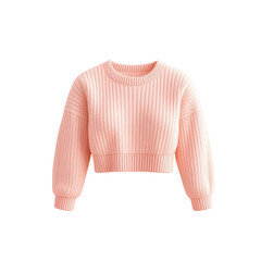 Obraz premium Stylish Cropped Knitted Sweater with Ribbed Detail and Balloon Sleeves Apparel