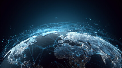 Naklejka premium World map cutout with glowing network nodes