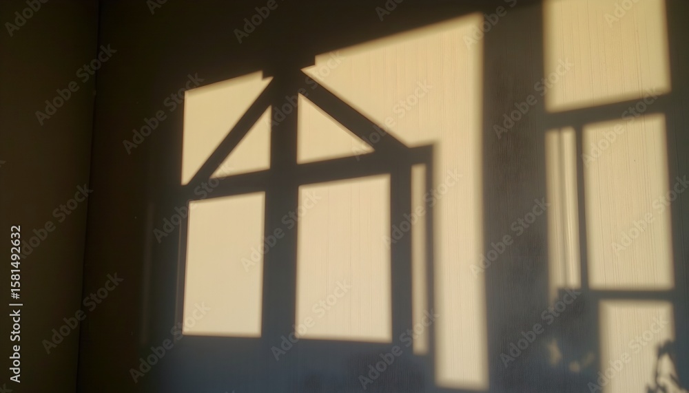 Poster the image features a dramatic shadow play on a wall, the shadows cast by a window frame create an ab