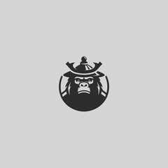 Gorilla logo wearing samurai helmet in bold silhouette style.