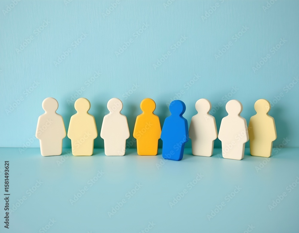 Poster the image features a row of objects against a solid backdrop, these objects are simple in design, re