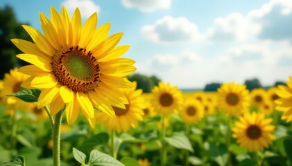 Fototapeta premium Golden sunflowers in full bloom, vibrant field , outdoors, harvest