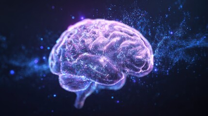 An artistic illustration of a luminous human brain, bathed in glowing particles, symbolizes intellect, knowledge, and the power of thought.