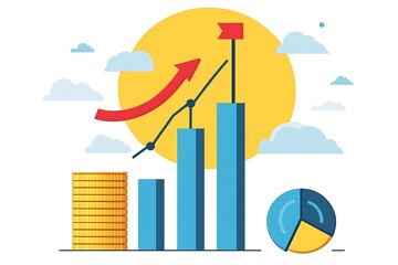 Colorful financial illustration with growth and percentage sign