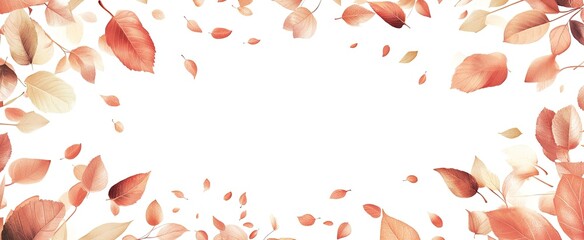Falling autumn leaves, light peach and beige tones, on white background