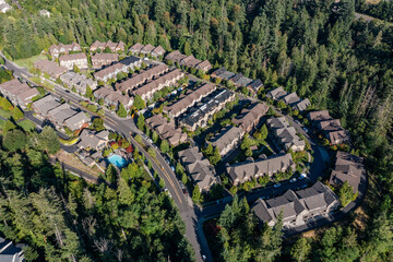 Aerial drone picture of a beautiful residential homes, apartment complexes in Cedar Mill, Portland,...