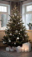 A modern Christmas tree decorated with minimal deco's