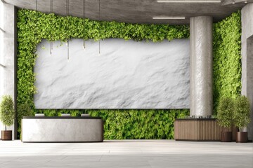 Modern lobby with green wall and marble panel