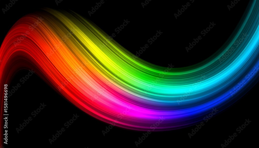 Poster vibrant abstract fluid wave with glowing rainbow light trails and holographic effect. colorful spect
