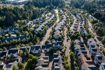 Aerial drone picture of a beautiful residential homes, apartment complexes in Cedar Mill, Portland,...