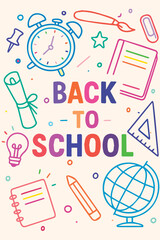 A colorful vector background with school supplies, books, and pencils, perfect for celebrating back to school season in a fun, cheerful style.


