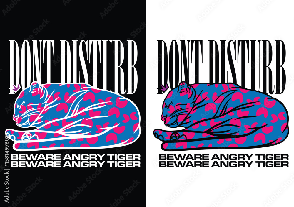 Fototapete do not disturb: a stylized, graphic rendering depicts a sleeping tiger adorned with a striking patte